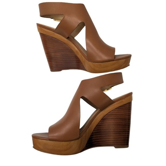 MICHAEL Michael Kors Shoes - Michael Michael Kors Josephine Wedges Size 8 Brown Platform Peep Toe Womens Shoe